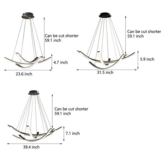 Curved Copper Strip Full-Spectrum LED Pendant Light