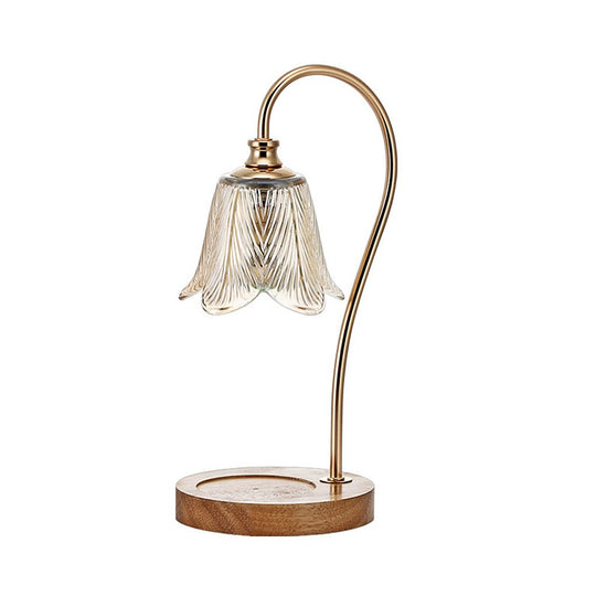 Elegant Floral Glass Desk Lamp with Cup-Holder Base
