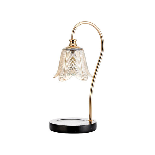 Elegant Floral Glass Desk Lamp with Cup-Holder Base