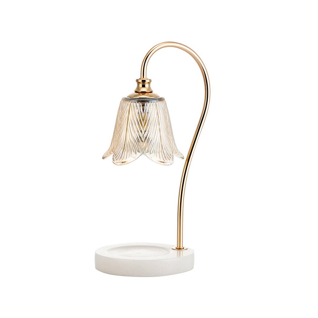Elegant Floral Glass Desk Lamp with Cup-Holder Base
