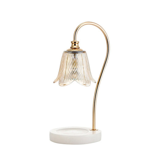 Elegant Floral Glass Desk Lamp with Cup-Holder Base