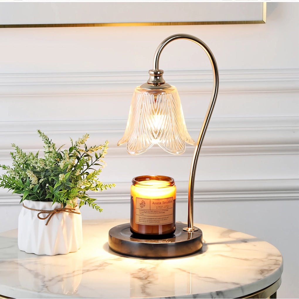 Elegant Floral Glass Desk Lamp with Cup-Holder Base