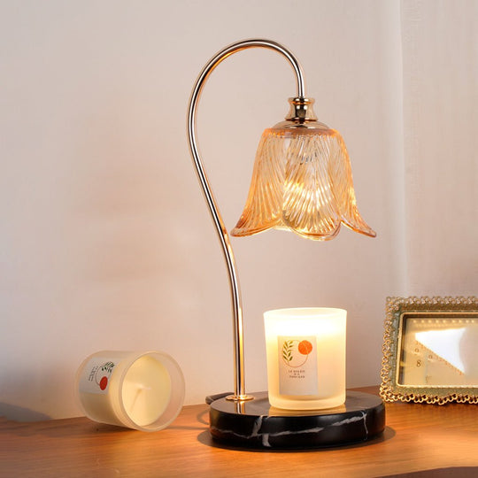 Elegant Floral Glass Desk Lamp with Cup-Holder Base
