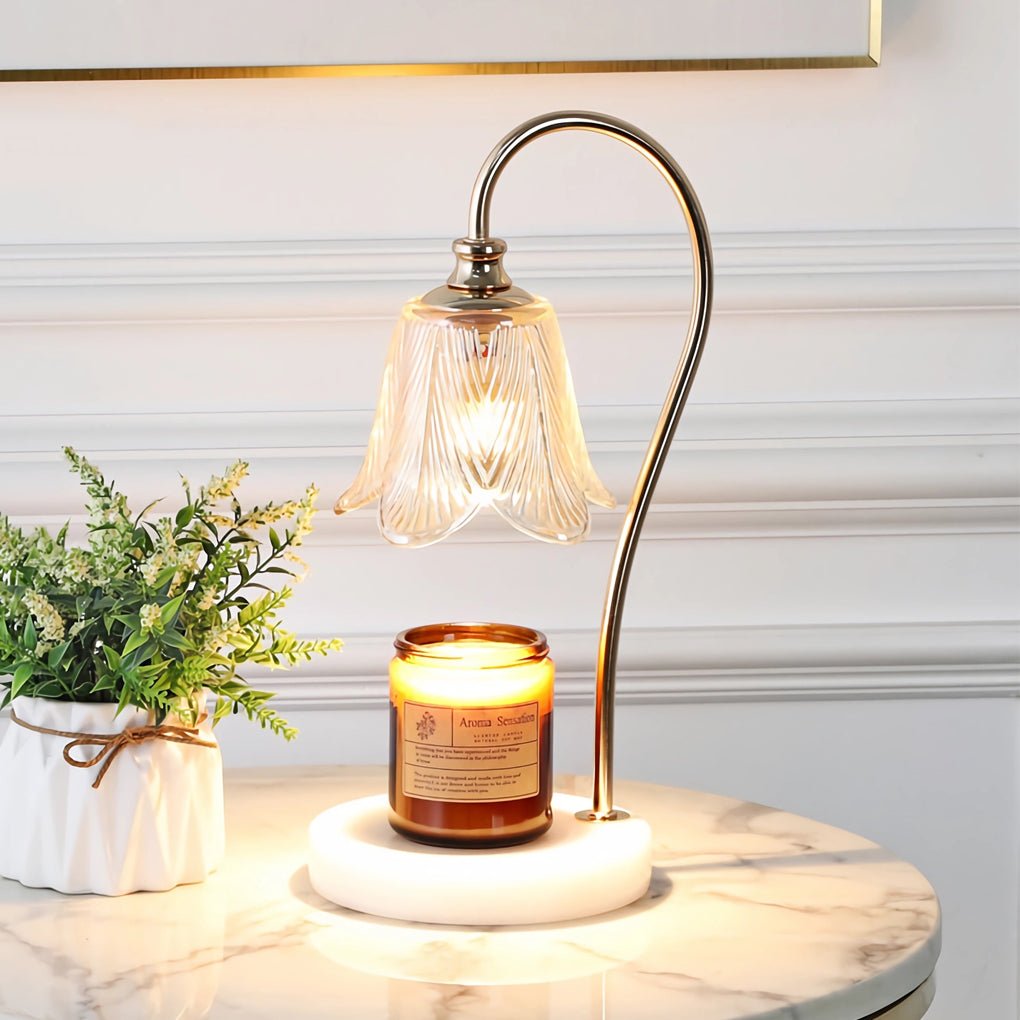 Elegant Floral Glass Desk Lamp with Cup-Holder Base