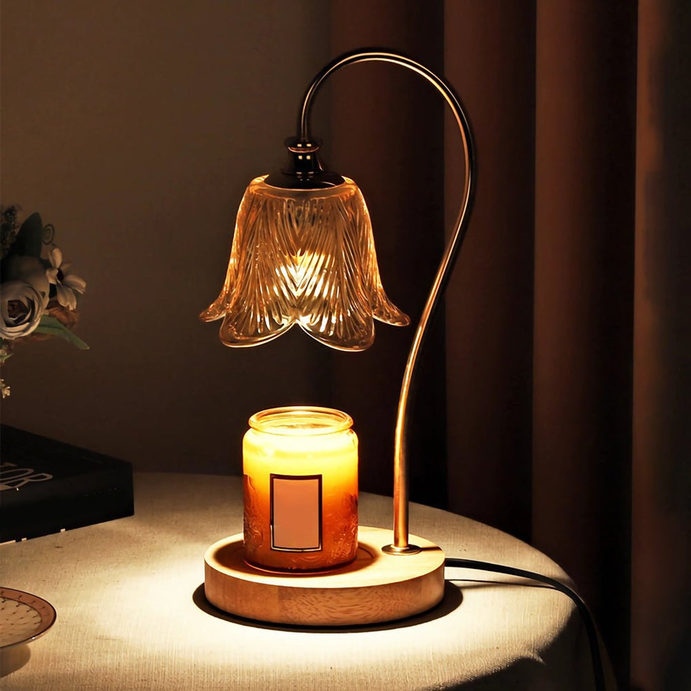 Elegant Floral Glass Desk Lamp with Cup-Holder Base