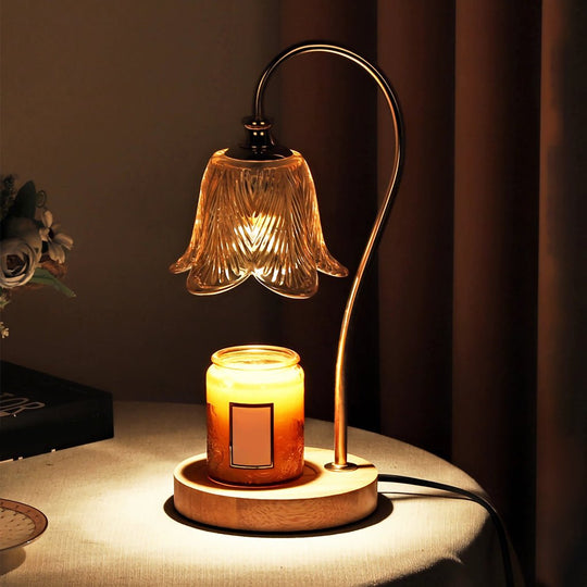 Elegant Floral Glass Desk Lamp with Cup-Holder Base