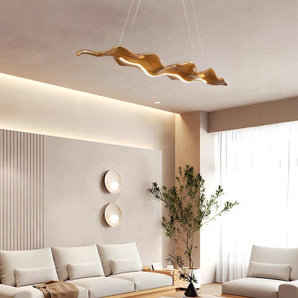 Japanese Retro Wave Wood Grain LED Pendant Light