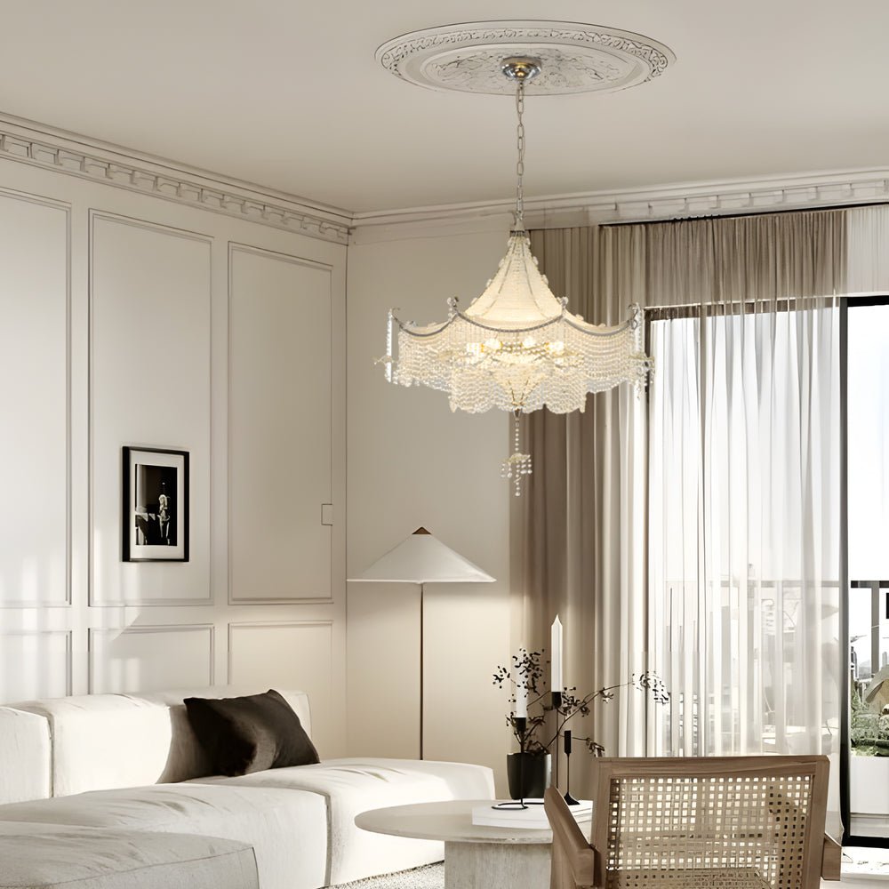 Elegant Pagoda Crystal Chandelier with LED 3-Step Dimming
