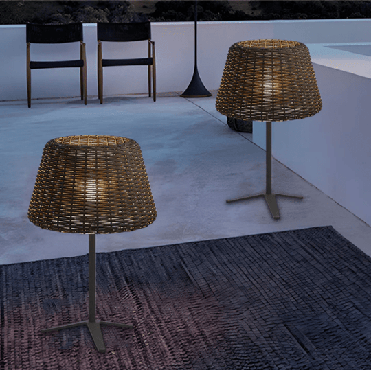 Elegant Rattan Shade LED Outdoor Floor Lamp