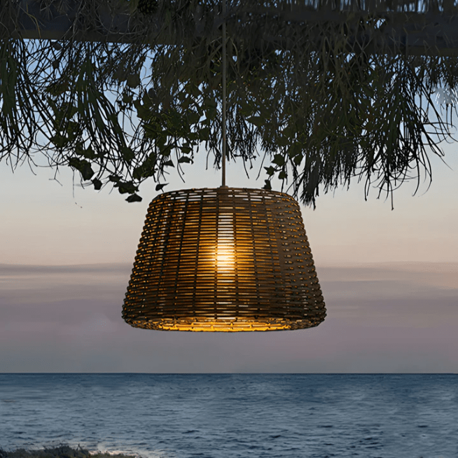 Elegant Rattan Shade LED Outdoor Floor Lamp