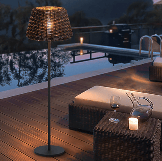 Elegant Rattan Shade LED Outdoor Floor Lamp