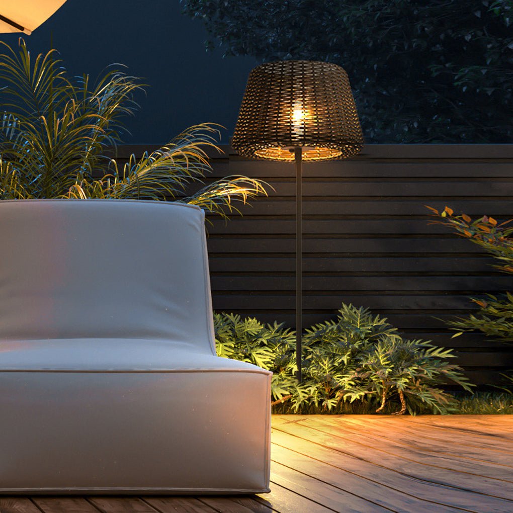 Elegant Rattan Shade LED Outdoor Floor Lamp