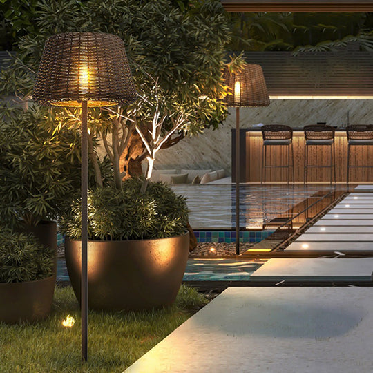 Elegant Rattan Shade LED Outdoor Floor Lamp