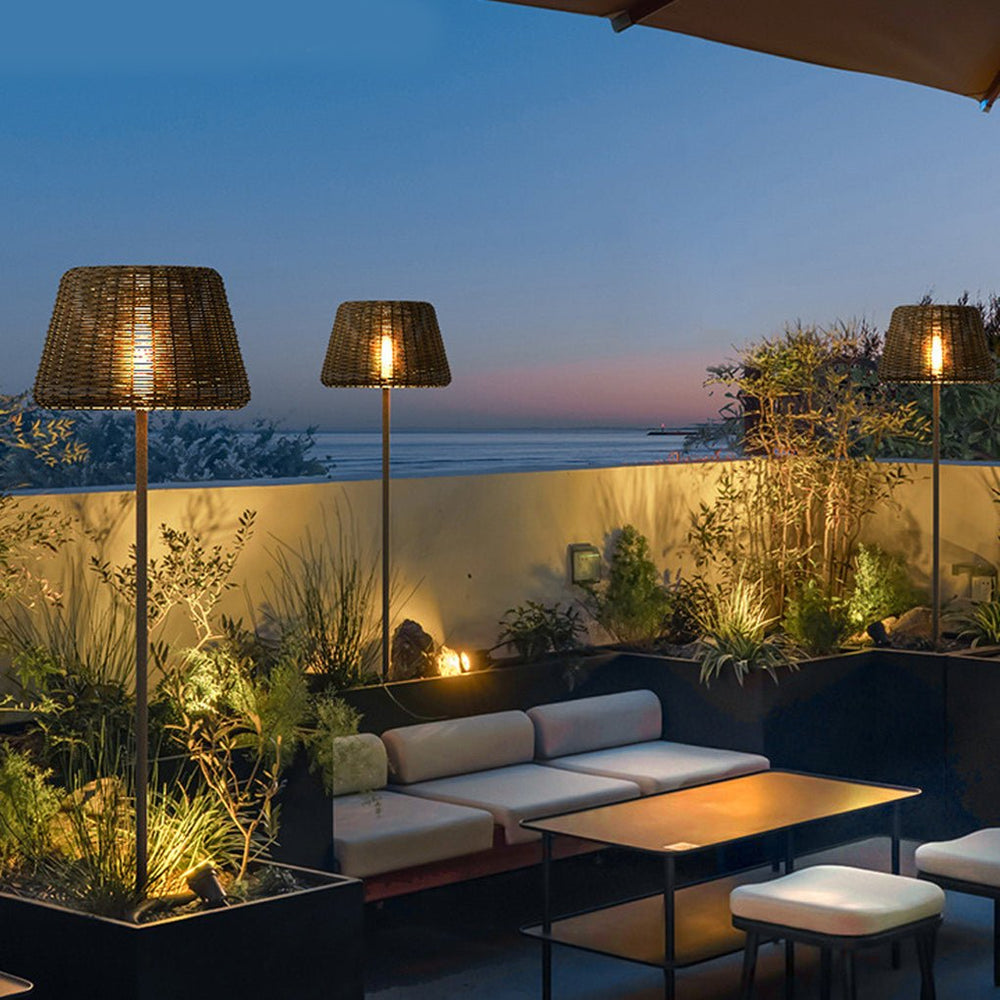 Elegant Rattan Shade LED Outdoor Floor Lamp