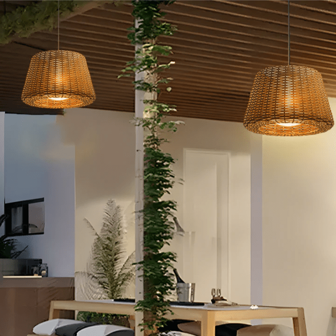 Elegant Rattan Shade LED Outdoor Floor Lamp
