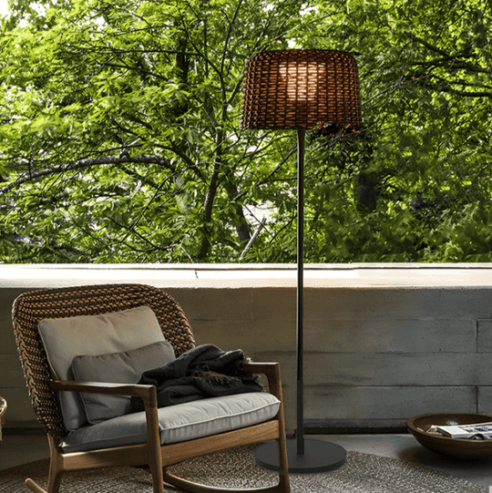 Elegant Rattan Shade LED Outdoor Floor Lamp