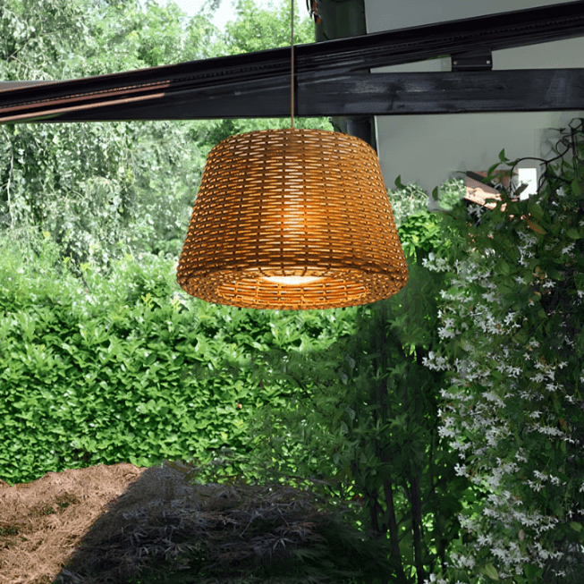 Elegant Rattan Shade LED Outdoor Floor Lamp