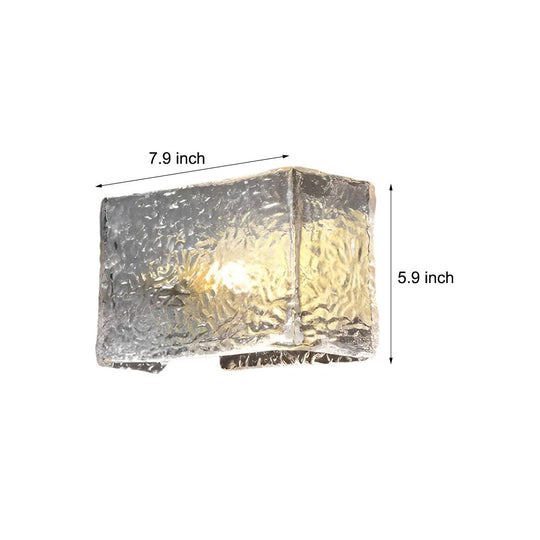 Elegant Rectangular Ripple Glass Bedside Wall Lamp – Modern Brass Fixture