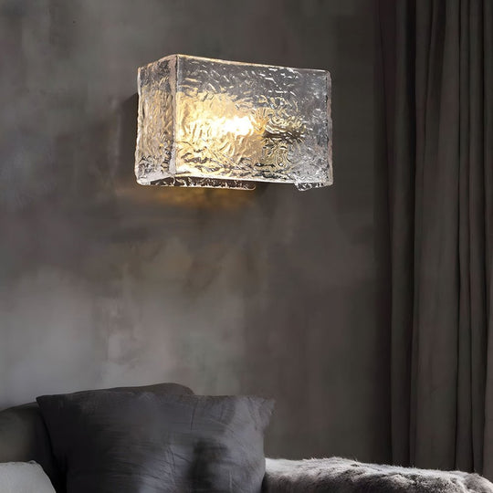 Elegant Rectangular Ripple Glass Bedside Wall Lamp – Modern Brass Fixture