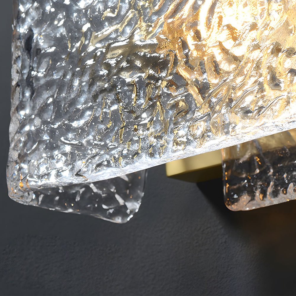 Elegant Rectangular Ripple Glass Bedside Wall Lamp – Modern Brass Fixture