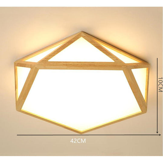 Geometric Shape Rustic Wood LED Flush Mount Ceiling Light