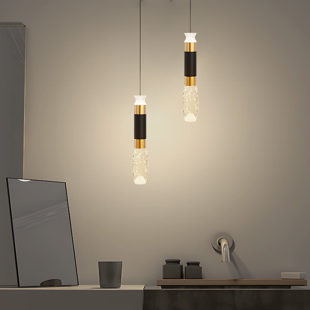Elongated Cylindrical Aluminum 3 Step Dimming Modern LED Pendant Light – Black & Gold