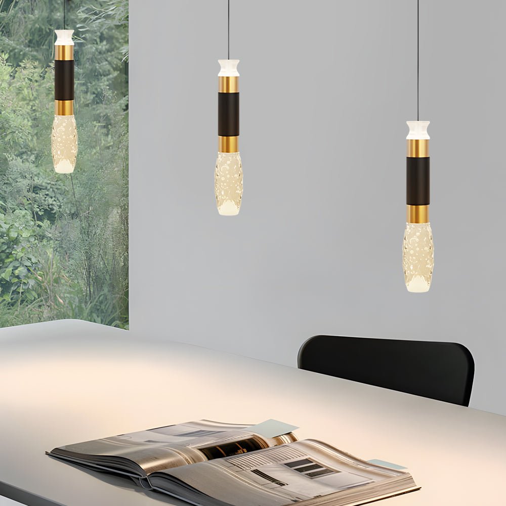 Elongated Cylindrical Aluminum 3 Step Dimming Modern LED Pendant Light – Black & Gold