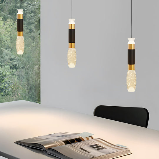 Elongated Cylindrical Aluminum 3 Step Dimming Modern LED Pendant Light – Black & Gold
