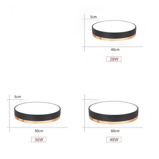 Circular Drum Flush Mount LED Ceiling Light with Metal and Wood Accents