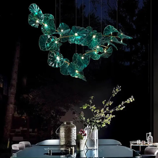 Green Glass Leaf Chandelier – Artistic Luxury Pendant