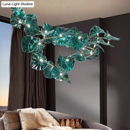 Green Glass Leaf Chandelier – Artistic Luxury Pendant