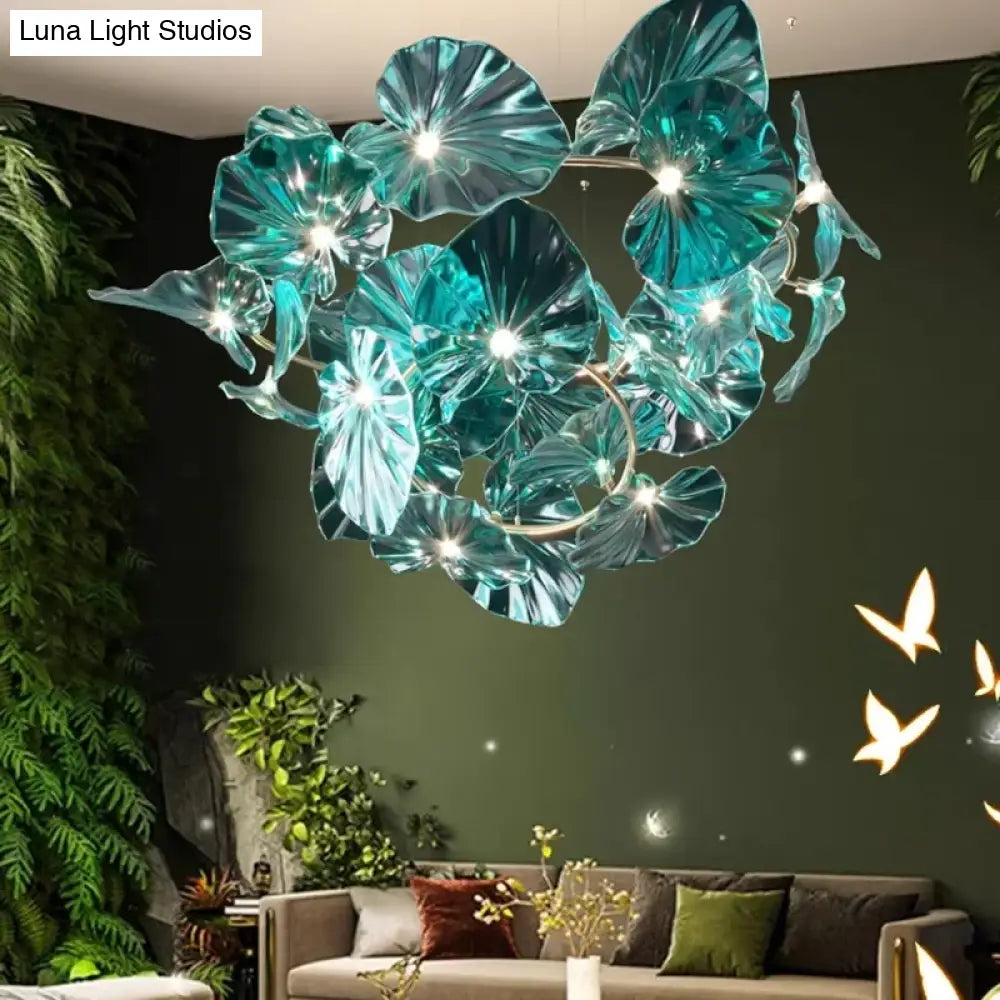 Green Glass Leaf Chandelier – Artistic Luxury Pendant