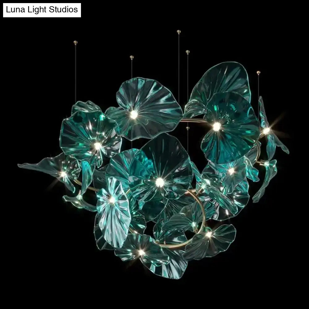 Green Glass Leaf Chandelier – Artistic Luxury Pendant