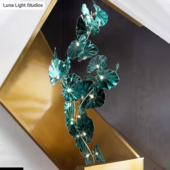 Green Glass Leaf Chandelier – Artistic Luxury Pendant