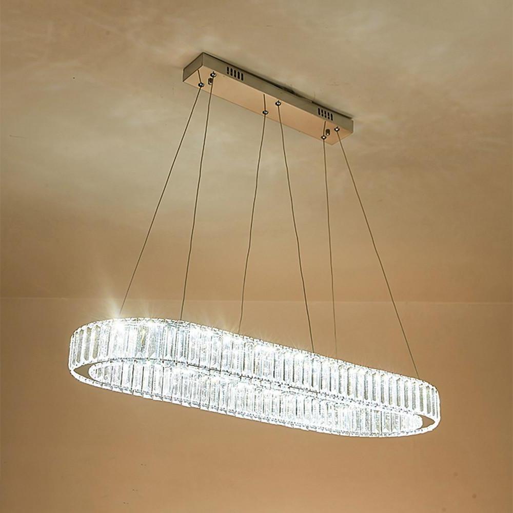 Chrome & Gold Crystal Oval Ring LED Pendant Chandelier