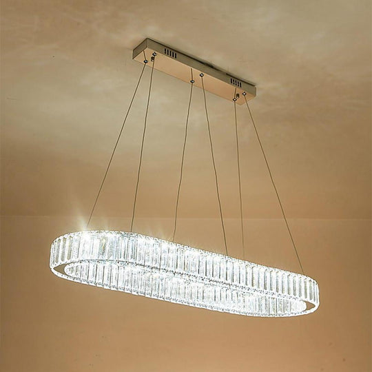 Chrome & Gold Crystal Oval Ring LED Pendant Chandelier