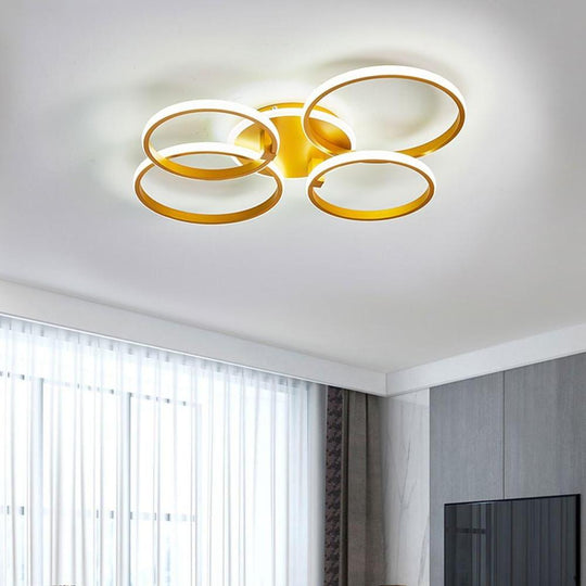 4 Circle Artistic Gold Flush Mount Metal LED Ceiling Light