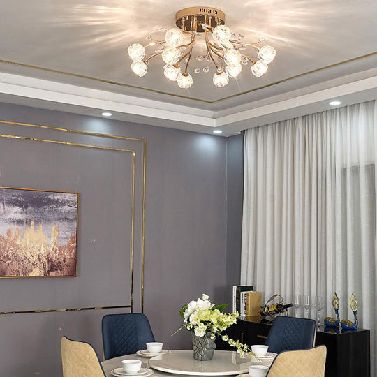 Globe Glass Crystal Cluster LED Flush Mount Ceiling Light
