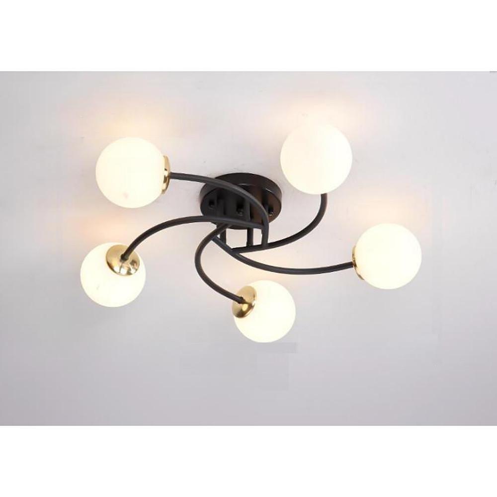 5-Light Glass Globe Swirled Metal LED Modern Flush Mount Ceiling Light