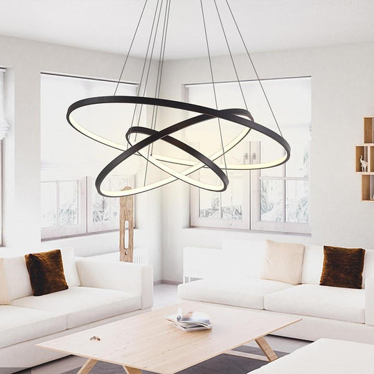 3 Ring Interweaved Circle Design Pendant Lighting Aluminum Acrylic LED Ceiling Light