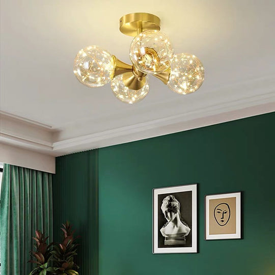 4 Globe Copper Glass LED Flush Mount Ceiling Light – Classic Style