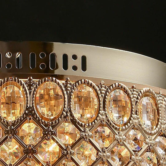 4-Light Drum Shaped Crystal Metal Modern Flush Mount Chandelier