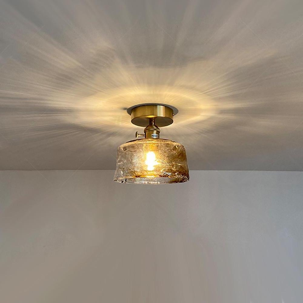 Creative Glass Lantern LED Electroplated Nordic Semi Flush Mount Ceiling Light