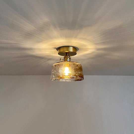 Creative Glass Lantern LED Electroplated Nordic Semi Flush Mount Ceiling Light