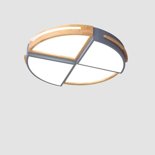 Quartered Circle Dimmable Wood Ceiling Light Flush Mount for Bedroom
