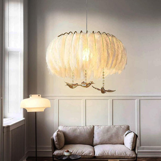 Modern Contemporary Drum Light Feather Chandelier