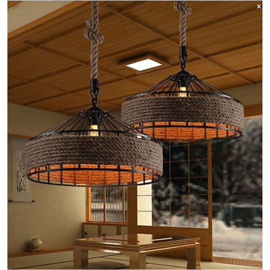 Circular Rope Wrapped Country Chandelier Pendant Light