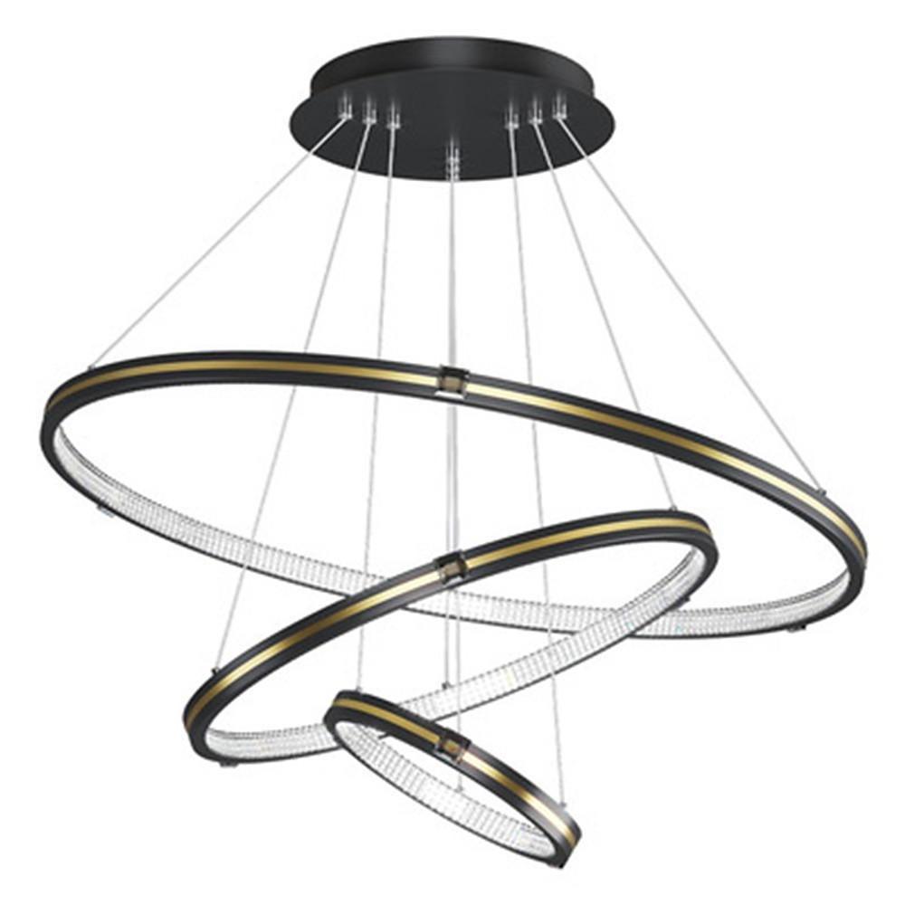 Stylish 3 Rings LED Chandelier – Gold & Black Finish