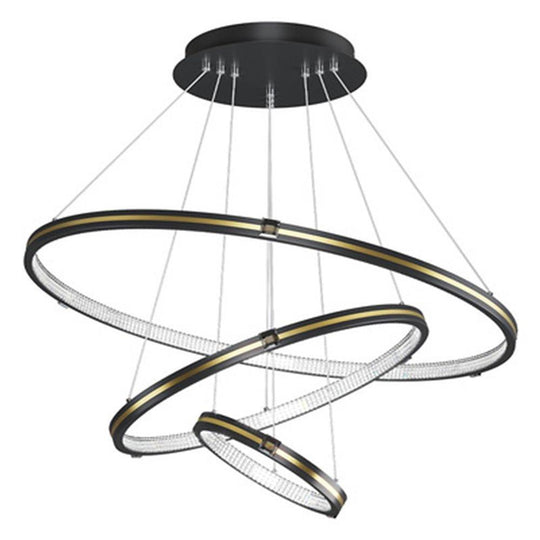 Stylish 3 Rings LED Chandelier – Gold & Black Finish