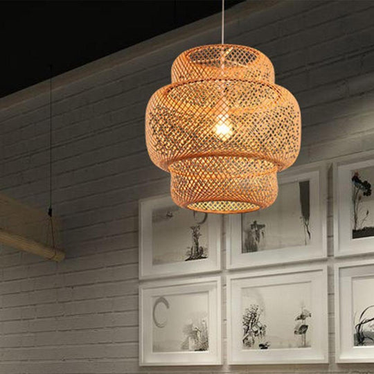 3-Tiered Rustic Bamboo Woven Pendant Light